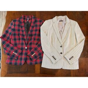 Set of 2 Tommy Hilfiger Blazer Suit Jacket 10 Cream Herringbone & Red Navy Plaid